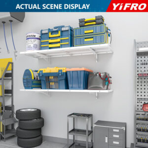 4-Pack 2x3ft Heavy Duty Garage Wall Shelving, 1000 lbs Load Capacity, Garage Shelving Wall Mounted, Garage Storage Rack with Hooks, Black