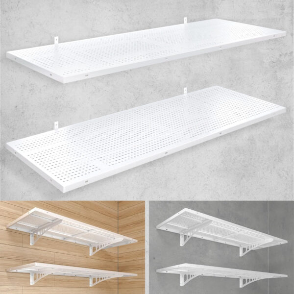 4-Pack 2x3ft Heavy Duty Garage Wall Shelving, 1000 lbs Load Capacity, Garage Shelving Wall Mounted, Garage Storage Rack with Hooks, Black