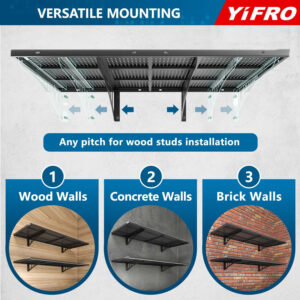 4-Pack 2x3ft Heavy Duty Garage Wall Shelving, 1000 lbs Load Capacity, Garage Shelving Wall Mounted, Garage Storage Rack with Hooks, Black