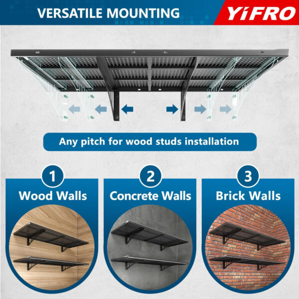 4-Pack 2x3ft Heavy Duty Garage Wall Shelving, 1000 lbs Load Capacity, Garage Shelving Wall Mounted, Garage Storage Rack with Hooks, Black