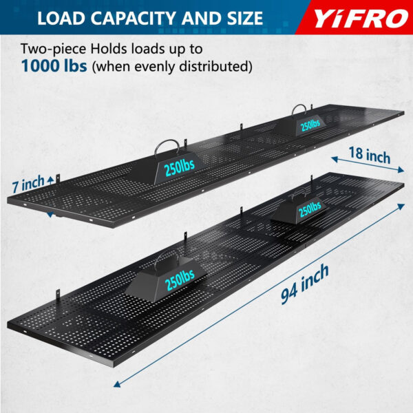 4-Pack 2x3ft Heavy Duty Garage Wall Shelving, 1000 lbs Load Capacity, Garage Shelving Wall Mounted, Garage Storage Rack with Hooks, Black