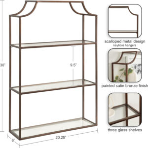 Kate and Laurel Ciel Three-Tiered Wall Shelf, 21 x 30, Bronze, Decorative Floating Shelf Storage and Wall Organizer for Over Toilet Storage Bathroom Display