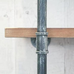 Industrial Wall Mounted Iron Floating Pipe Shelves/Shelving/Racks/Storage/Bookcases/Brackets, DIY Open Bookshelves, Retro Black (4-Tier Shelf Brackets with 3 Boards)