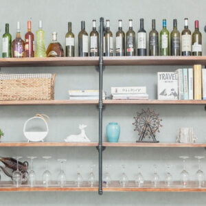 Industrial Wall Mounted Iron Floating Pipe Shelves/Shelving/Racks/Storage/Bookcases/Brackets, DIY Open Bookshelves, Retro Black (4-Tier Shelf Brackets with 3 Boards)