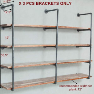 Industrial Wall Mounted Iron Floating Pipe Shelves/Shelving/Racks/Storage/Bookcases/Brackets, DIY Open Bookshelves, Retro Black (4-Tier Shelf Brackets with 3 Boards)