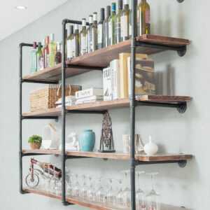 Industrial Wall Mounted Iron Floating Pipe Shelves/Shelving/Racks/Storage/Bookcases/Brackets, DIY Open Bookshelves, Retro Black (4-Tier Shelf Brackets with 3 Boards)
