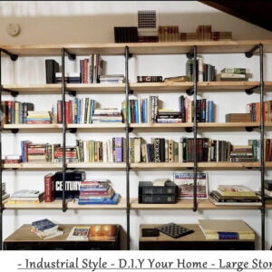 Industrial Wall Mounted Iron Floating Pipe Shelves/Shelving/Racks/Storage/Bookcases/Brackets, DIY Open Bookshelves, Retro Black (4-Tier Shelf Brackets with 3 Boards)