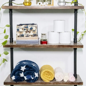 Industrial Wall Mounted Iron Floating Pipe Shelves/Shelving/Racks/Storage/Bookcases/Brackets, DIY Open Bookshelves, Retro Black (4-Tier Shelf Brackets with 3 Boards)