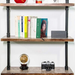 Industrial Wall Mounted Iron Floating Pipe Shelves/Shelving/Racks/Storage/Bookcases/Brackets, DIY Open Bookshelves, Retro Black (4-Tier Shelf Brackets with 3 Boards)