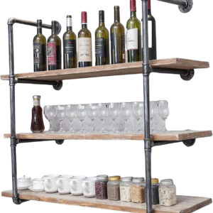 Industrial Wall Mounted Iron Floating Pipe Shelves/Shelving/Racks/Storage/Bookcases/Brackets, DIY Open Bookshelves, Retro Black (4-Tier Shelf Brackets with 3 Boards)