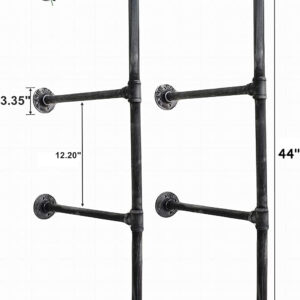 Industrial Wall Mounted Iron Floating Pipe Shelves/Shelving/Racks/Storage/Bookcases/Brackets, DIY Open Bookshelves, Retro Black (4-Tier Shelf Brackets with 3 Boards)