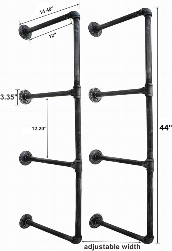 Industrial Wall Mounted Iron Floating Pipe Shelves/Shelving/Racks/Storage/Bookcases/Brackets, DIY Open Bookshelves, Retro Black (4-Tier Shelf Brackets with 3 Boards)