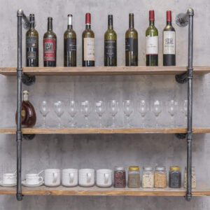 Industrial Wall Mounted Iron Floating Pipe Shelves/Shelving/Racks/Storage/Bookcases/Brackets, DIY Open Bookshelves, Retro Black (4-Tier Shelf Brackets with 3 Boards)