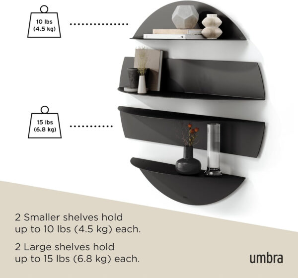 Umbra Solis Sturdy Decorative Metal Floating Bookshelf, Black