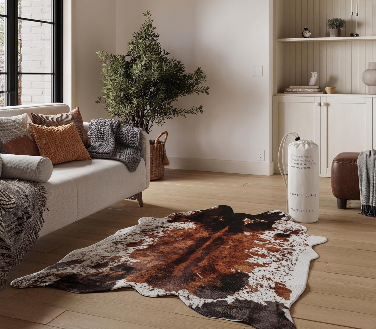 68883d8c85bde12004e84472c855eca168018a65fcd60d89651d2.jpg NativeSkins Faux Cowhide Rug – Original Brown (Oversized) | 6'3" x 8'2" | Triple-Layer Support | Ultra-Soft Pile | Hand-Cut, Faux Suede No-Slip Backing | Western Rug | Cow Hide Animal Print