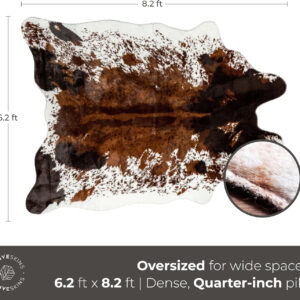 NativeSkins Faux Cowhide Rug – Original Brown (Oversized) | 6'3" x 8'2" | Triple-Layer Support | Ultra-Soft Pile | Hand-Cut, Faux Suede No-Slip Backing | Western Rug | Cow Hide Animal Print