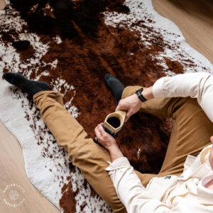 NativeSkins Faux Cowhide Rug – Original Brown (Oversized) | 6'3" x 8'2" | Triple-Layer Support | Ultra-Soft Pile | Hand-Cut, Faux Suede No-Slip Backing | Western Rug | Cow Hide Animal Print