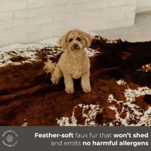 NativeSkins Faux Cowhide Rug – Original Brown (Oversized) | 6'3" x 8'2" | Triple-Layer Support | Ultra-Soft Pile | Hand-Cut, Faux Suede No-Slip Backing | Western Rug | Cow Hide Animal Print