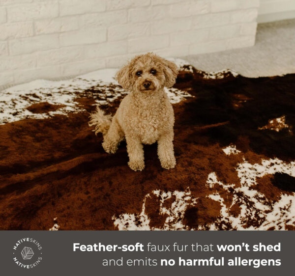 NativeSkins Faux Cowhide Rug – Original Brown (Oversized) | 6'3" x 8'2" | Triple-Layer Support | Ultra-Soft Pile | Hand-Cut, Faux Suede No-Slip Backing | Western Rug | Cow Hide Animal Print