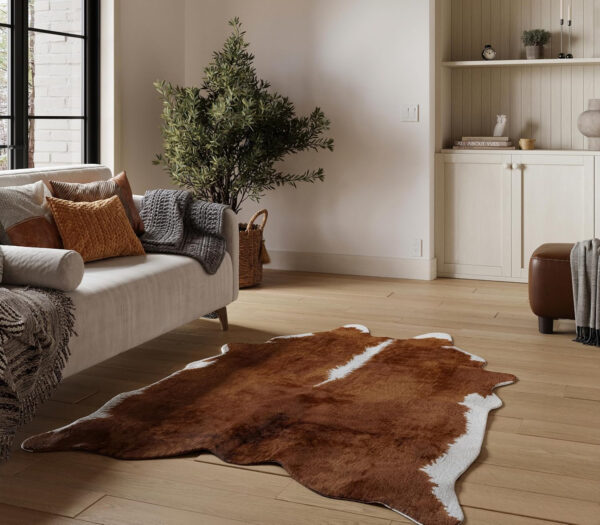 NativeSkins Faux Cowhide Rug – Original Brown (Oversized) | 6'3" x 8'2" | Triple-Layer Support | Ultra-Soft Pile | Hand-Cut, Faux Suede No-Slip Backing | Western Rug | Cow Hide Animal Print