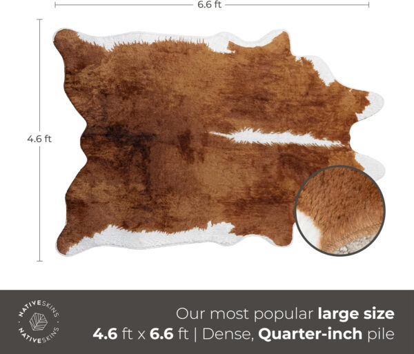 NativeSkins Faux Cowhide Rug – Original Brown (Oversized) | 6'3" x 8'2" | Triple-Layer Support | Ultra-Soft Pile | Hand-Cut, Faux Suede No-Slip Backing | Western Rug | Cow Hide Animal Print