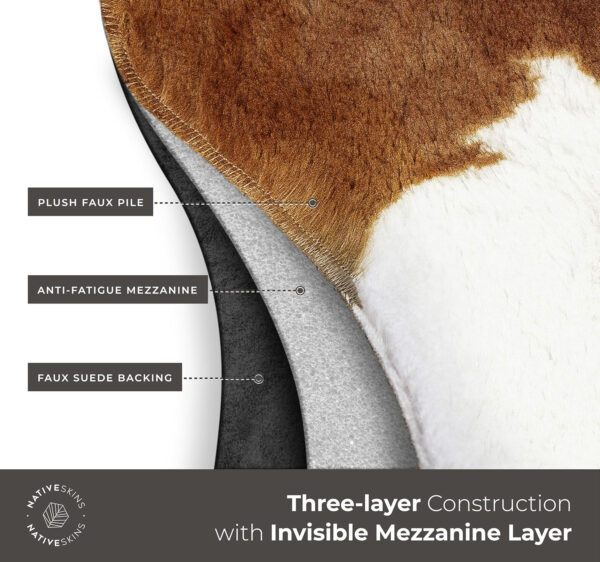 NativeSkins Faux Cowhide Rug – Original Brown (Oversized) | 6'3" x 8'2" | Triple-Layer Support | Ultra-Soft Pile | Hand-Cut, Faux Suede No-Slip Backing | Western Rug | Cow Hide Animal Print