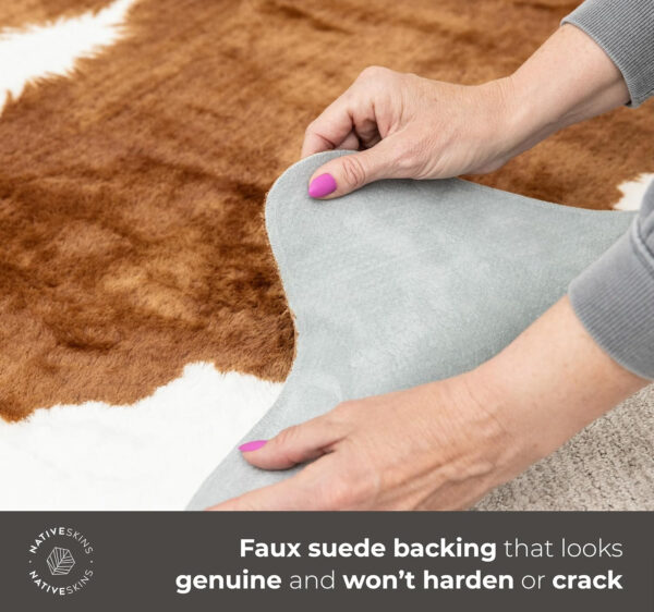 NativeSkins Faux Cowhide Rug – Original Brown (Oversized) | 6'3" x 8'2" | Triple-Layer Support | Ultra-Soft Pile | Hand-Cut, Faux Suede No-Slip Backing | Western Rug | Cow Hide Animal Print