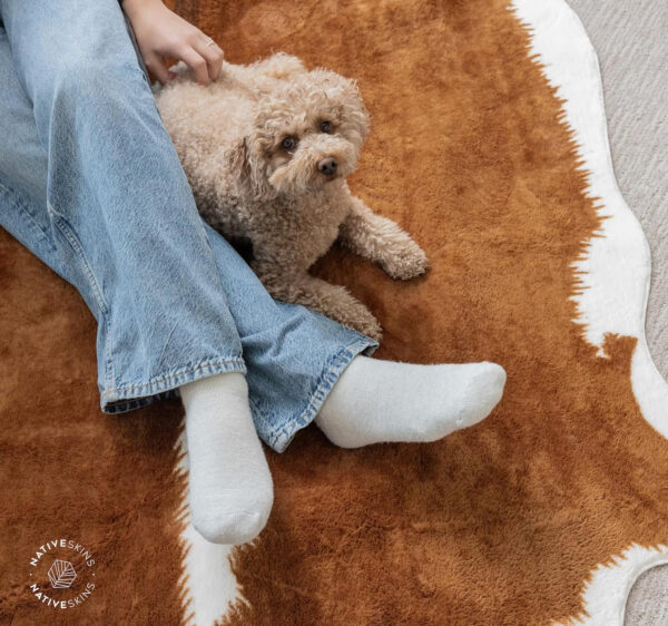 NativeSkins Faux Cowhide Rug – Original Brown (Oversized) | 6'3" x 8'2" | Triple-Layer Support | Ultra-Soft Pile | Hand-Cut, Faux Suede No-Slip Backing | Western Rug | Cow Hide Animal Print