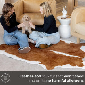 NativeSkins Faux Cowhide Rug – Original Brown (Oversized) | 6'3" x 8'2" | Triple-Layer Support | Ultra-Soft Pile | Hand-Cut, Faux Suede No-Slip Backing | Western Rug | Cow Hide Animal Print