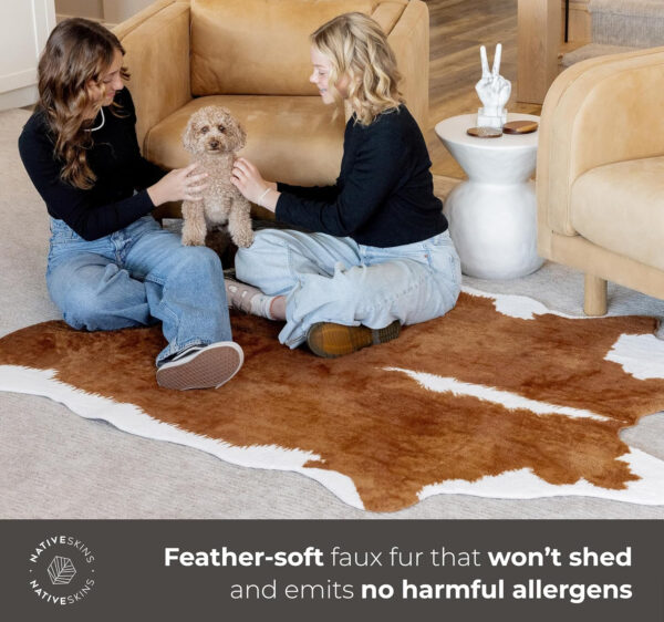 NativeSkins Faux Cowhide Rug – Original Brown (Oversized) | 6'3" x 8'2" | Triple-Layer Support | Ultra-Soft Pile | Hand-Cut, Faux Suede No-Slip Backing | Western Rug | Cow Hide Animal Print