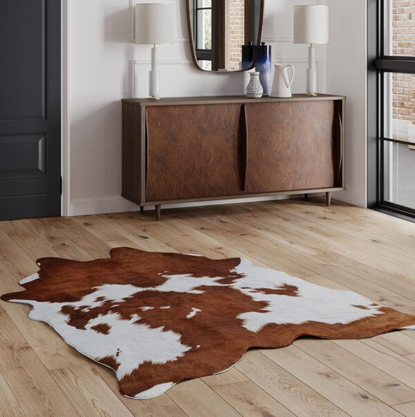 NativeSkins Faux Cowhide Rug – Original Brown (Oversized) | 6'3" x 8'2" | Triple-Layer Support | Ultra-Soft Pile | Hand-Cut, Faux Suede No-Slip Backing | Western Rug | Cow Hide Animal Print