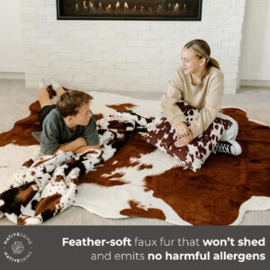 NativeSkins Faux Cowhide Rug – Original Brown (Oversized) | 6'3" x 8'2" | Triple-Layer Support | Ultra-Soft Pile | Hand-Cut, Faux Suede No-Slip Backing | Western Rug | Cow Hide Animal Print