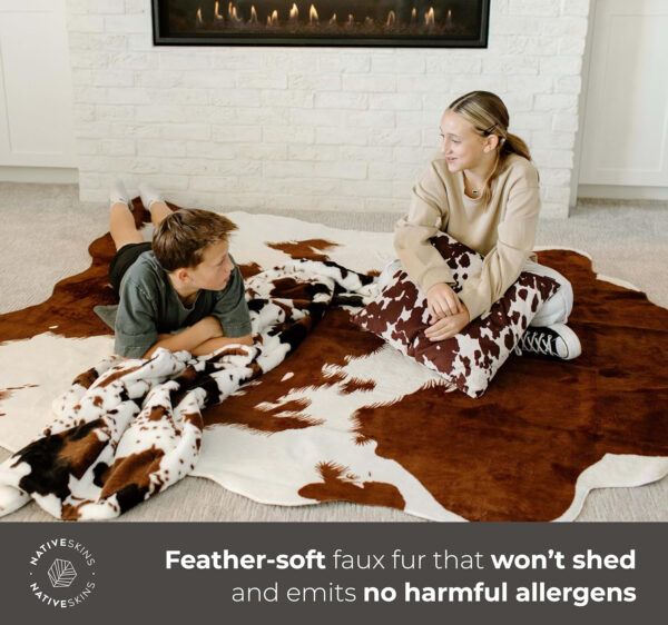 NativeSkins Faux Cowhide Rug – Original Brown (Oversized) | 6'3" x 8'2" | Triple-Layer Support | Ultra-Soft Pile | Hand-Cut, Faux Suede No-Slip Backing | Western Rug | Cow Hide Animal Print