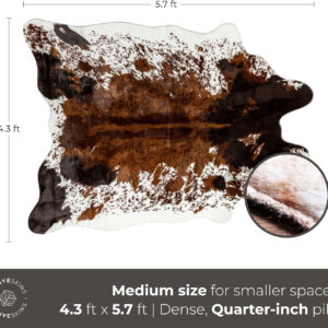 NativeSkins Faux Cowhide Rug – Original Brown (Oversized) | 6'3" x 8'2" | Triple-Layer Support | Ultra-Soft Pile | Hand-Cut, Faux Suede No-Slip Backing | Western Rug | Cow Hide Animal Print