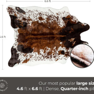 NativeSkins Faux Cowhide Rug – Original Brown (Oversized) | 6'3" x 8'2" | Triple-Layer Support | Ultra-Soft Pile | Hand-Cut, Faux Suede No-Slip Backing | Western Rug | Cow Hide Animal Print