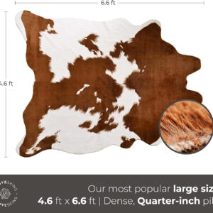 NativeSkins Faux Cowhide Rug – Original Brown (Oversized) | 6'3" x 8'2" | Triple-Layer Support | Ultra-Soft Pile | Hand-Cut, Faux Suede No-Slip Backing | Western Rug | Cow Hide Animal Print