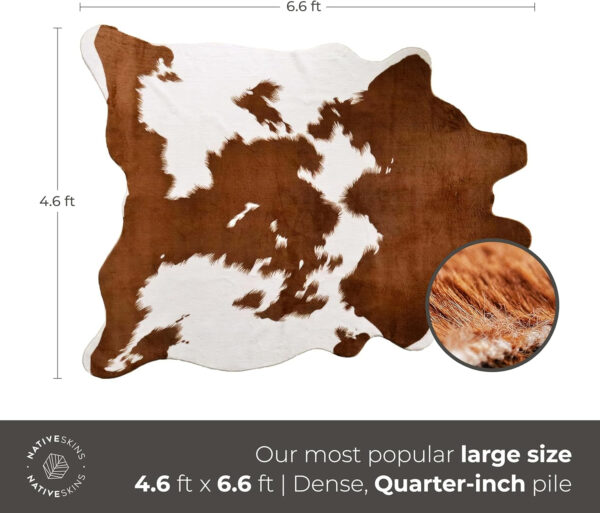 NativeSkins Faux Cowhide Rug – Original Brown (Oversized) | 6'3" x 8'2" | Triple-Layer Support | Ultra-Soft Pile | Hand-Cut, Faux Suede No-Slip Backing | Western Rug | Cow Hide Animal Print