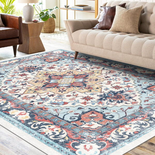 6888471e3c960d44af24cc00133e04a537e7b47f4e72f93edcdb0.jpg Area Rug 4x6 Washable Rug,Soft Rugs for Living Room,Non-Slip Bedroom Dining Room Carpet Floral Print Low Pile Rug
