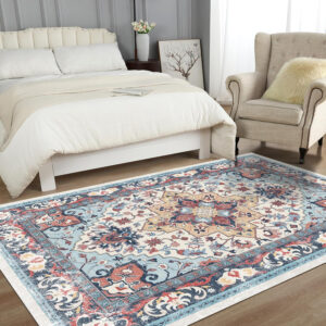 68884726143ef81249aa59836aaffd0220935c72eb7b0ee17e6e4.jpg Area Rug 4x6 Washable Rug,Soft Rugs for Living Room,Non-Slip Bedroom Dining Room Carpet Floral Print Low Pile Rug