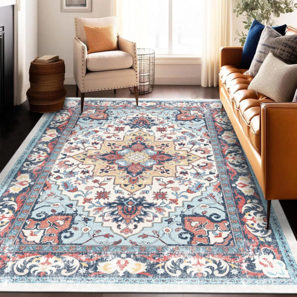 688847291c503f25cce91df20a0cf06d8b54932a9d4658f2f8b2e.jpg Area Rug 4x6 Washable Rug,Soft Rugs for Living Room,Non-Slip Bedroom Dining Room Carpet Floral Print Low Pile Rug