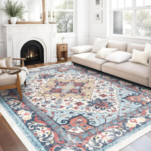 6888472fd2547c7c969121caf248c9b040f6a79d077457a132f08.jpg Area Rug 4x6 Washable Rug,Soft Rugs for Living Room,Non-Slip Bedroom Dining Room Carpet Floral Print Low Pile Rug