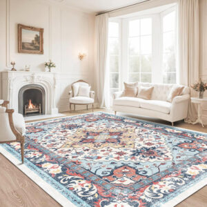 6888473489925b386150109c8bd21c87cdf589e0057dcb4958163.jpg Area Rug 4x6 Washable Rug,Soft Rugs for Living Room,Non-Slip Bedroom Dining Room Carpet Floral Print Low Pile Rug