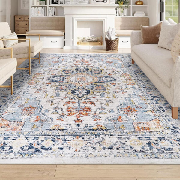 Homcomoda Vintage Area Rug 5x8 Washable Living Room Rug Indoor Non-Slip Print Accent Rugs for Bedroom Distressed Thin Throw Rugs Carpet for Living Room Dining Room Kitchen