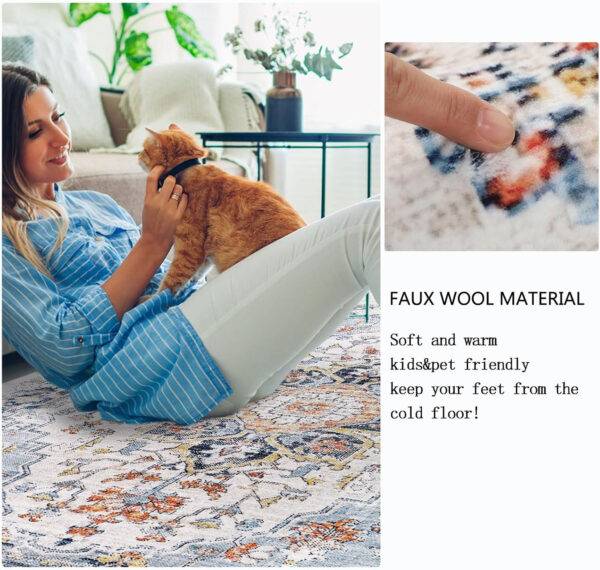 Homcomoda Vintage Area Rug 5x8 Washable Living Room Rug Indoor Non-Slip Print Accent Rugs for Bedroom Distressed Thin Throw Rugs Carpet for Living Room Dining Room Kitchen