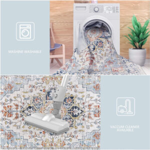 Homcomoda Vintage Area Rug 5x8 Washable Living Room Rug Indoor Non-Slip Print Accent Rugs for Bedroom Distressed Thin Throw Rugs Carpet for Living Room Dining Room Kitchen