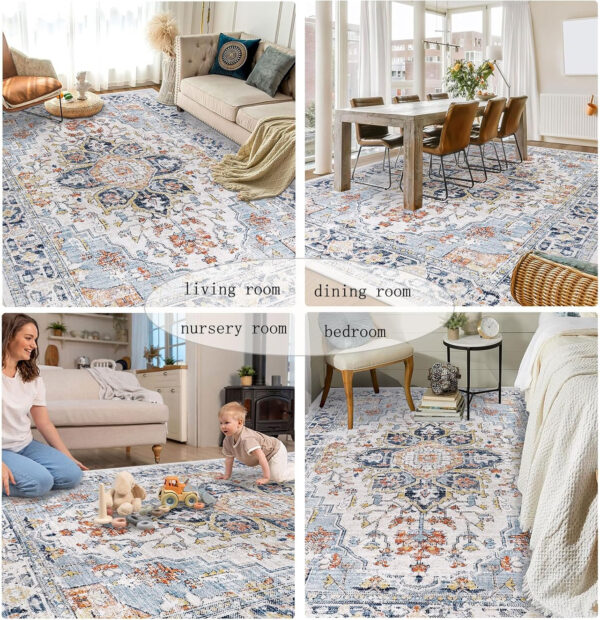 Homcomoda Vintage Area Rug 5x8 Washable Living Room Rug Indoor Non-Slip Print Accent Rugs for Bedroom Distressed Thin Throw Rugs Carpet for Living Room Dining Room Kitchen