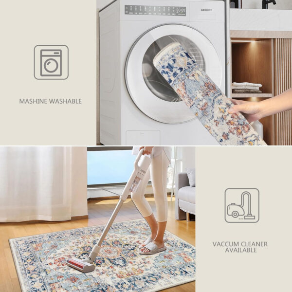 Homcomoda Vintage Area Rug 5x8 Washable Living Room Rug Indoor Non-Slip Print Accent Rugs for Bedroom Distressed Thin Throw Rugs Carpet for Living Room Dining Room Kitchen