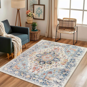 Homcomoda Vintage Area Rug 5x8 Washable Living Room Rug Indoor Non-Slip Print Accent Rugs for Bedroom Distressed Thin Throw Rugs Carpet for Living Room Dining Room Kitchen