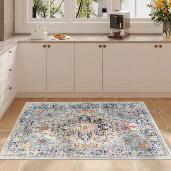 Homcomoda Vintage Area Rug 5x8 Washable Living Room Rug Indoor Non-Slip Print Accent Rugs for Bedroom Distressed Thin Throw Rugs Carpet for Living Room Dining Room Kitchen