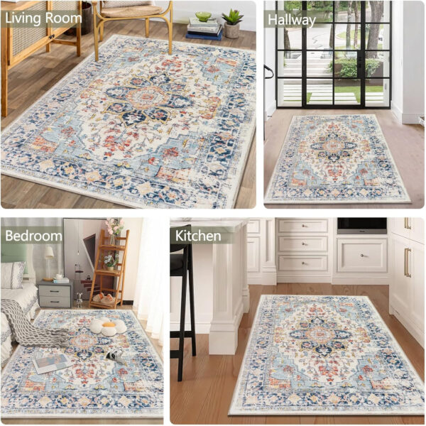 Homcomoda Vintage Area Rug 5x8 Washable Living Room Rug Indoor Non-Slip Print Accent Rugs for Bedroom Distressed Thin Throw Rugs Carpet for Living Room Dining Room Kitchen